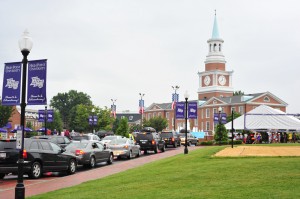 Cars line up early Saturday morning for High Point University’s Move-In Day. 