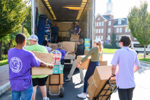 HPU students and staff members packed the truck with supplies, including cases of bottled water, diapers, bags of dog food and boxes of canned food, peanut butter and toiletries.