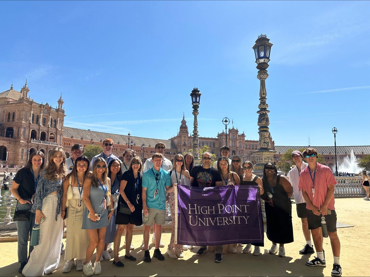 HPU's Marketing in Spain class toured Sevilla, where they explored iconic landmarks, including La Plaza de España, the Torre del Oro and Cathedral.