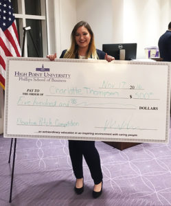 Charlotte Thompson and her “Water You Saving” product proposal won first prize and $500 at HPU’s annual Elevator Pitch Competition.