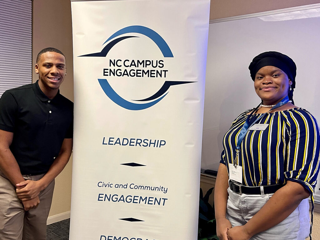 HPU students Avery Miles, left, and Keonna Elliott, right, were selected as Student Dialogue Ambassadors as part of North Carolina Campus Engagement's groundbreaking program.