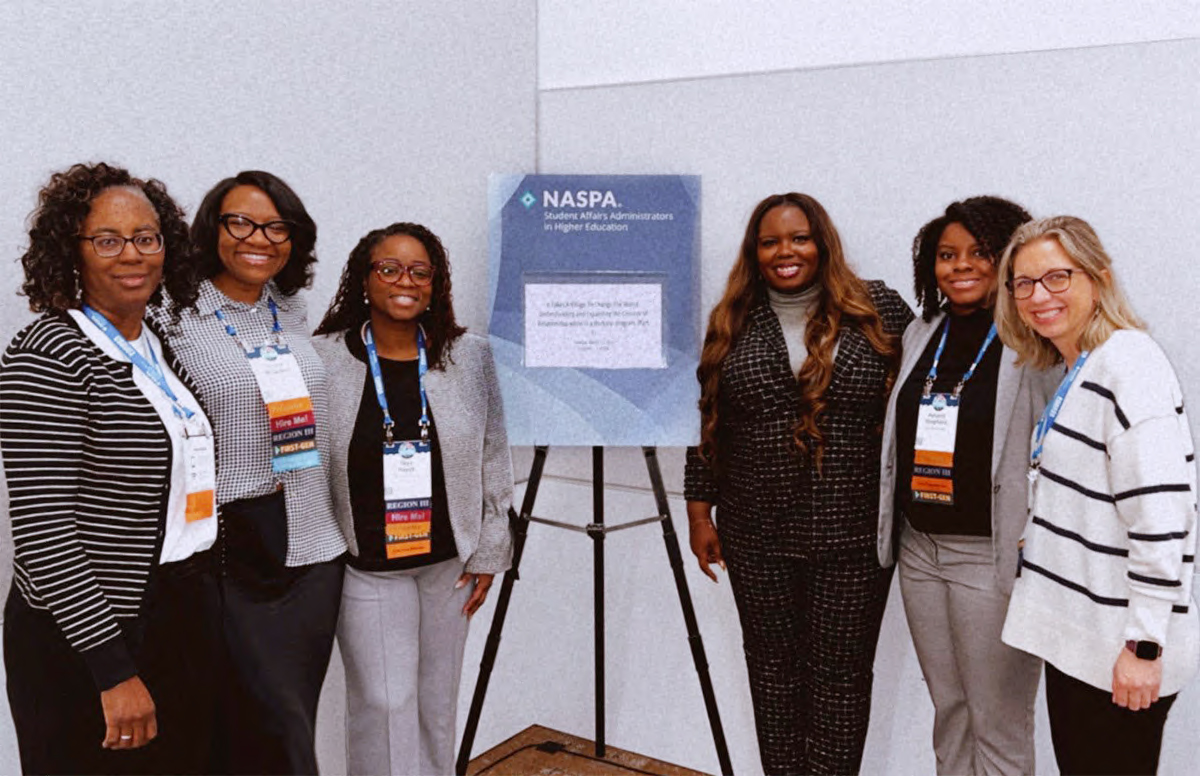 Five HPU Doctor of Education students participated in the National Association of Student Personnel Administrators (NASPA) conference for student affairs professionals in higher education. Pictured from left are Angela Mahoney, Chyna McQueen, Teya Hayes, Missy Watson, Ashanti Shepherd and their advisor Dr. Tara Shollenberger, an assistant professor of leadership studies in the Stout School of Education.