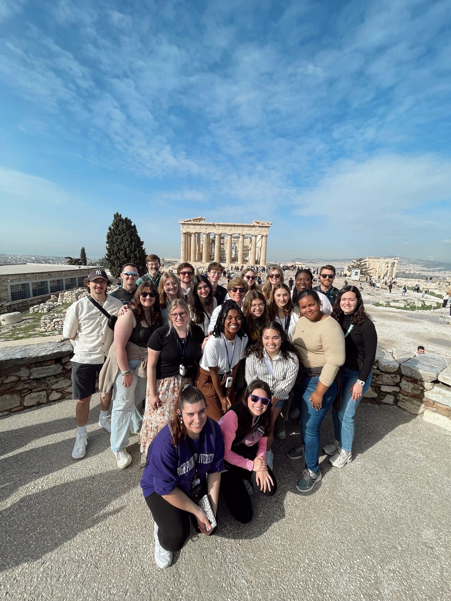 Pictured are HPU students and their advisors at the Parthenon in Athens, where the apostle Paul gave his famous speech to ancient Greek philosophers.