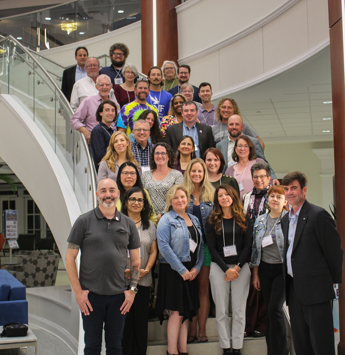 Pictured at left front is Brian McDonald, associate director of High Point University’s Survey Research Center and president of the Association of Academic Survey Research Organizations, with Dr. Martin J. Kifer, director of the HPU SRC and chair of the HPU political science department, at right front. They are pictured with AASRO conference attendees from Brown University, East Carolina University, East Tennessee State University, Iowa State University, Loyola Marymount University, North Carolina State University, Princeton University, Siena College, Stetson University, University of Baltimore, University of Chicago, University of Georgia, University of Kentucky, University of Michigan, University of Minnesota, University of Montana, University of New Hampshire, University of North Florida, University of Northern Iowa, University of Virginia, University of Wyoming, and Washington State University.