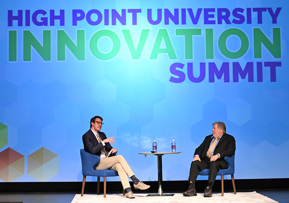 Brad Barlow and Steve Wozniak talk at HPU's Innovation Summit.