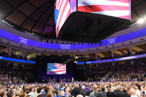 As is tradition at HPU’s graduation, a bald eagle named Clark soared over the graduates at the end of both Commencement ceremonies to symbolize the ideals of free enterprise, independence and the ability to pursue new opportunities in America.