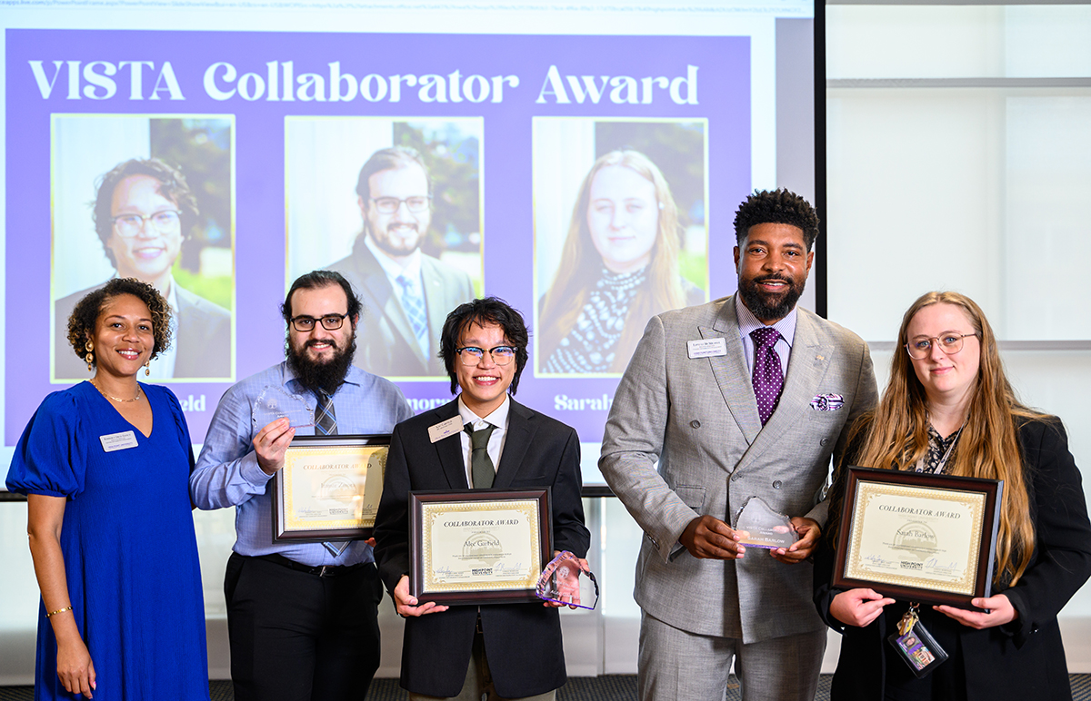 From left, Kimberly Drye-Dancy, Itamar Amora, Alec Garfield, Lovelle McMichael and Sarah Barlow with the VISTA Collaborator awards.