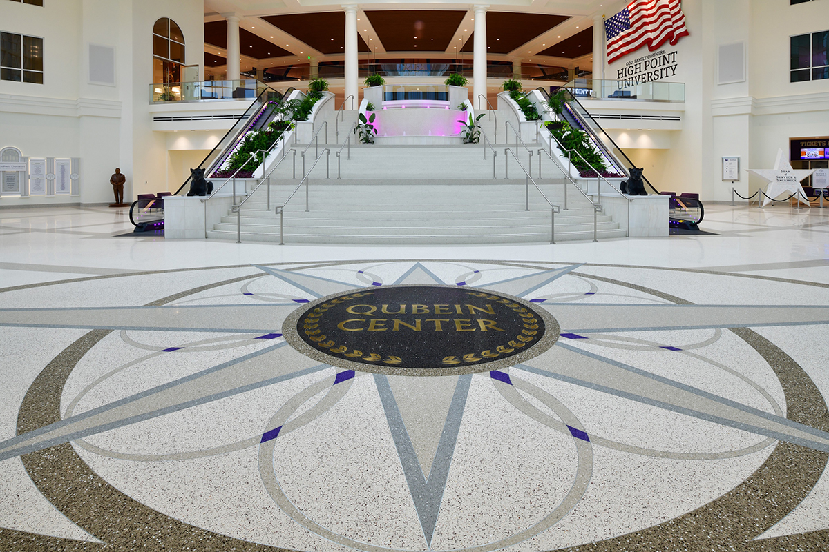 HPU’s Nido and Mariana Qubein Arena epoxy terrazzo floor was named one of the year’s top terrazzo installations at the National Terrazzo and Mosaic Association’s 100th annual national convention in Lake Como, Italy. 