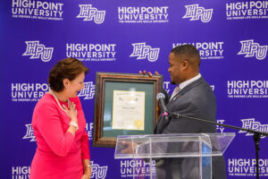 High Point Mayor Cyril Jefferson presented the prestigious award on behalf of the governor’s office to Mariana Qubein during the ceremony.