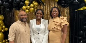Madison Crowell, a senior at Liberty County High School in Hinesville, Georgia, was joined by her father, Delando Langley, and her mother, Melissa Langley, at a ceremony to announce she planned to attend High Point University.