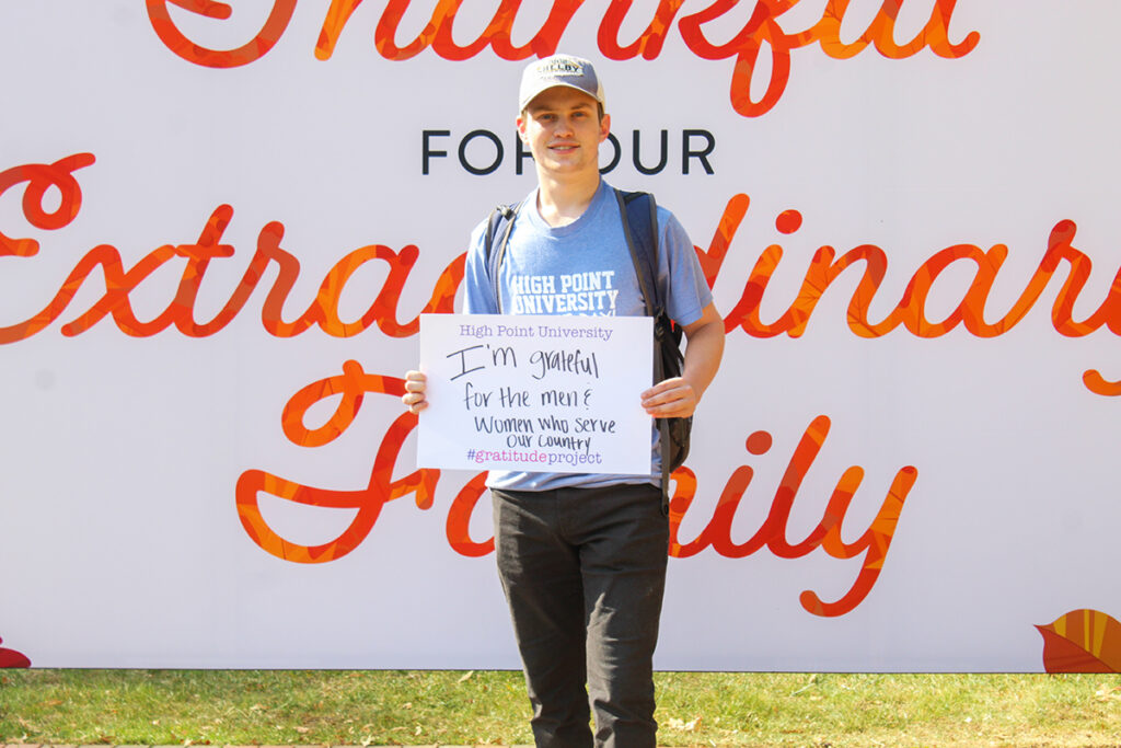 Chase Gannon, a freshman from Mendham, New Jersey, showed his gratitude for the men and women who serve our country.