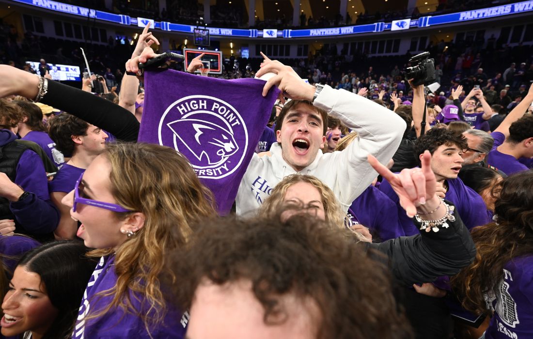 students repping high point university panthers espnu basketball game